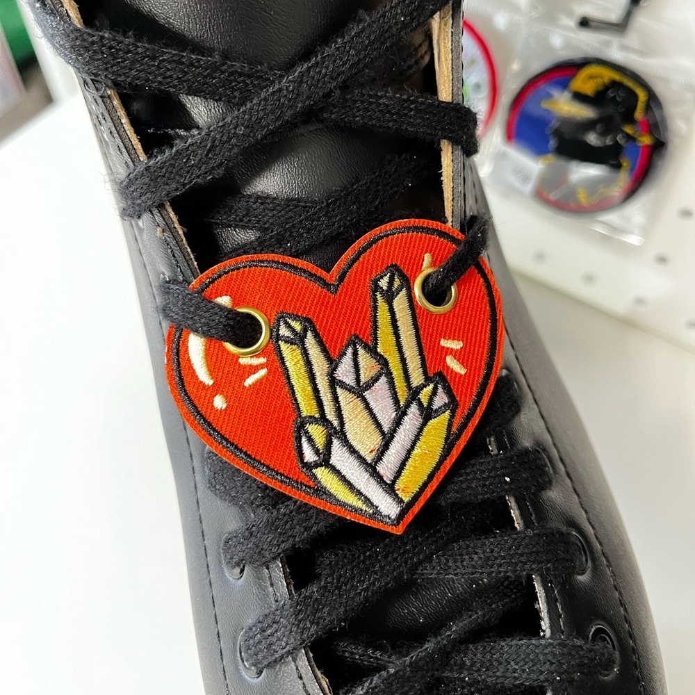 Orange crystals heart embroidered patch  Roller Skates shoelace patch shoe charm